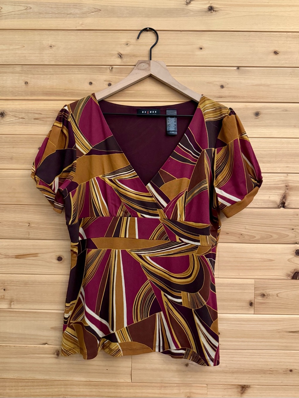 Y2K Medium V Neck Abstract Print Empire Waist Blouse Girly Retro